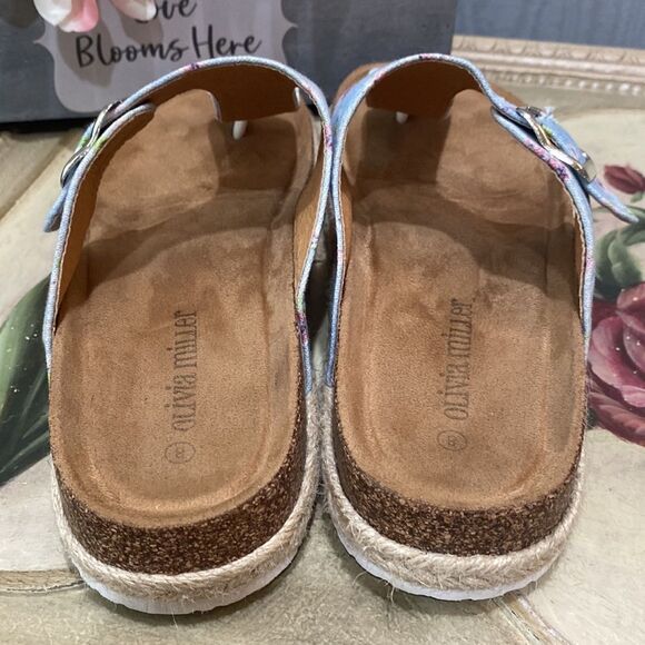 Olivia Miller T-Strap Floral Slide Sandals Sz 8 - Picture 8 of 16
